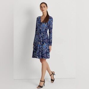 Lauren RALPH LAUREN Glendon Navy Floral Long Sleeve Faux Wrap Dress Sz 8 NWT
